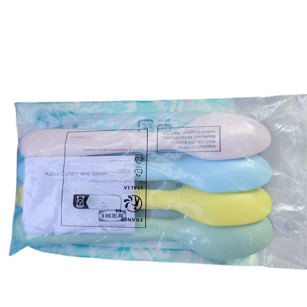 IKEA Kids Spoon Set Pink,blue,yellow +green Pastel Colors Set Of 4
